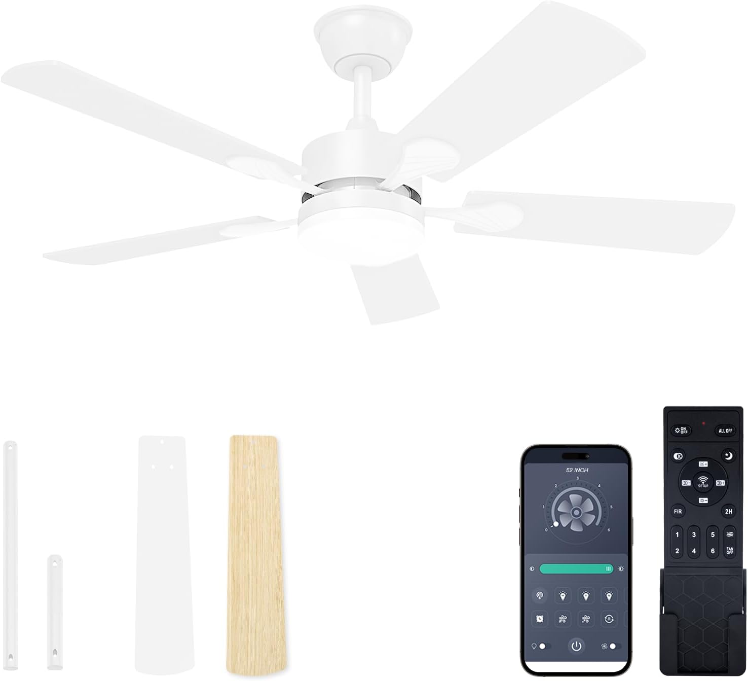 VOLISUN 42 inch Flush Mount Ceiling Fan with Dimmable Light