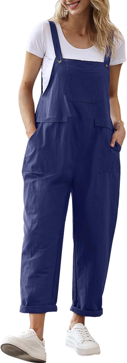 YESNO Women Long Casual Loose Bib Pants for Summer Style