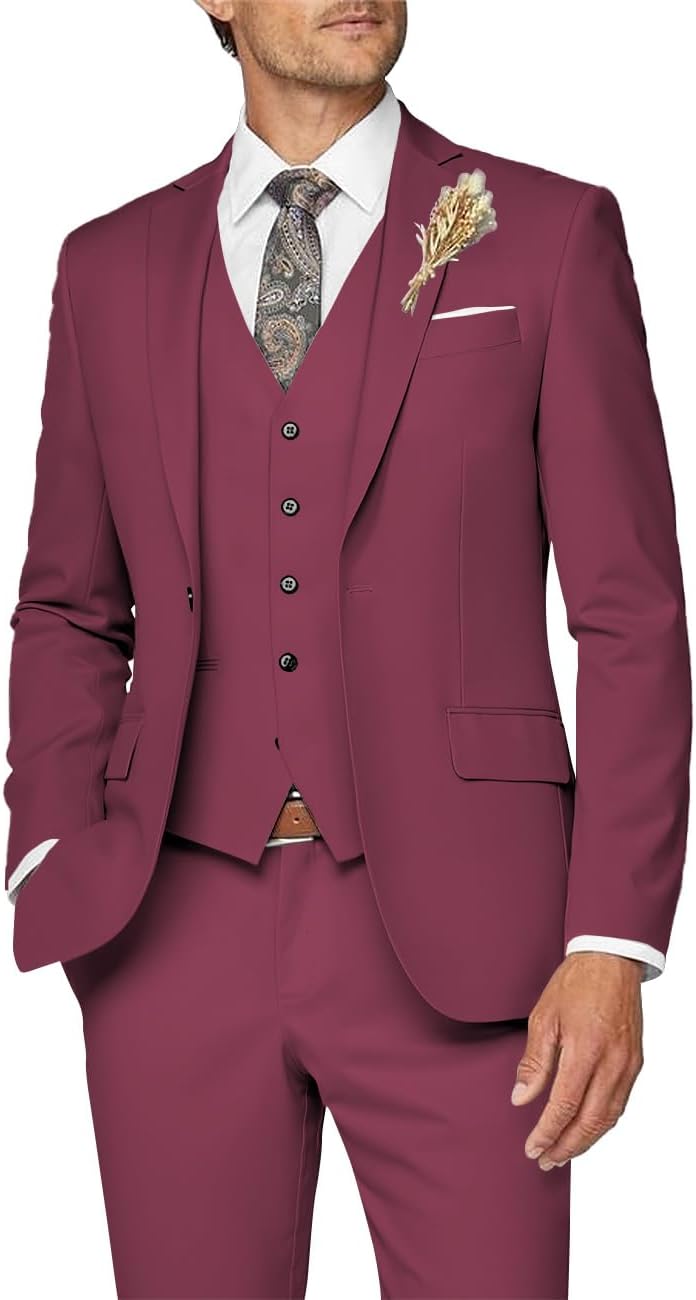 Wangyue Mens Suit 3 Piece Slim Fit for Weddings and Parties