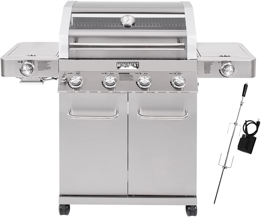 Monument Grills 4-Burner Propane Gas Grill with Infrared Side Burner