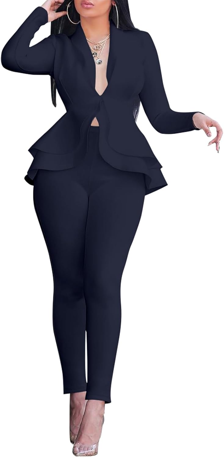 Sexy 2 Piece Outfits for Women Long Sleeve Blazer and Pants