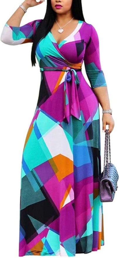 Locryz Women's V Neck Floral Maxi Dress for Parties and Events