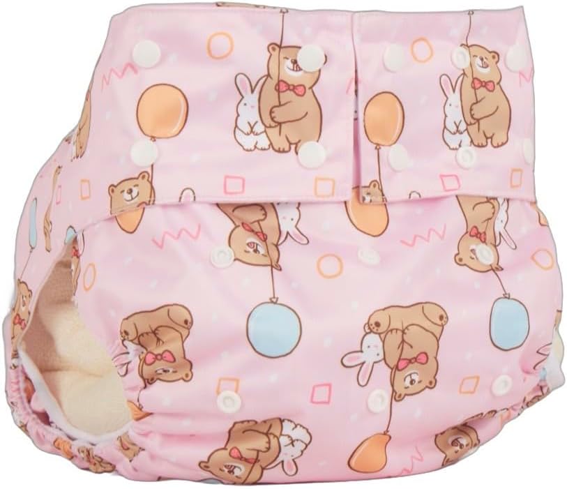 Leak-Proof Bear & Balloon Pink ABDL Adult Diaper - Highly Absorbent!
