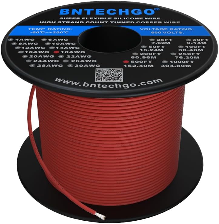 BNTECHGO 18 Gauge Silicone Wire Spool 500 ft Red Flexible Wire