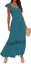 ZESICA Lace Strap Sleeveless Smocked High Waist Maxi Dress - Flowy