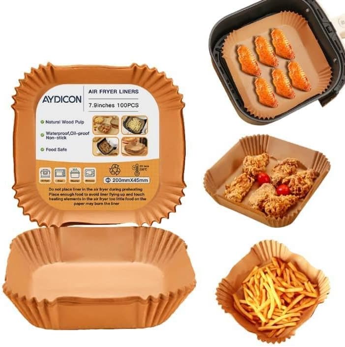 100 Pack Non-Stick Air Fryer Liners - Easy Cleanup! 