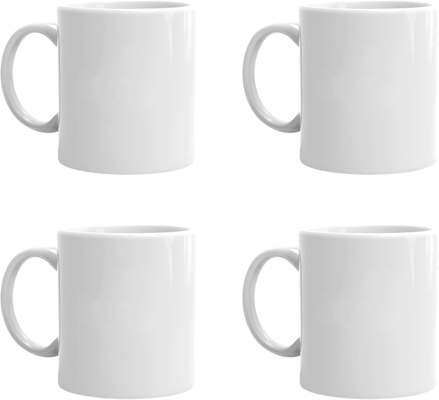 Set of 4 Smilatte Porcelain Coffee Mugs - Large Handle for Comfort!