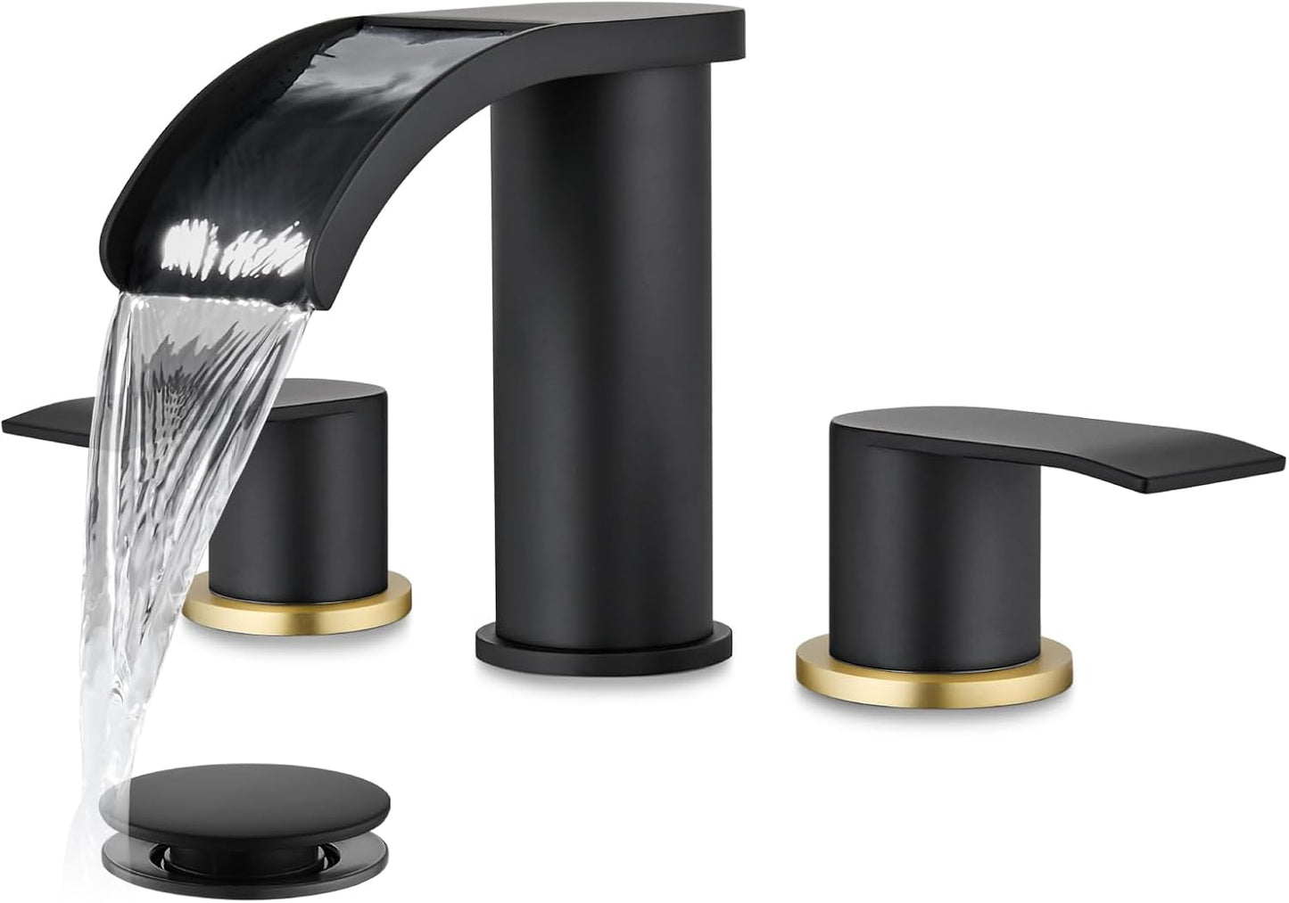 Waterfall 8 inch Widespread Bathroom Faucet Set in Matte Black
