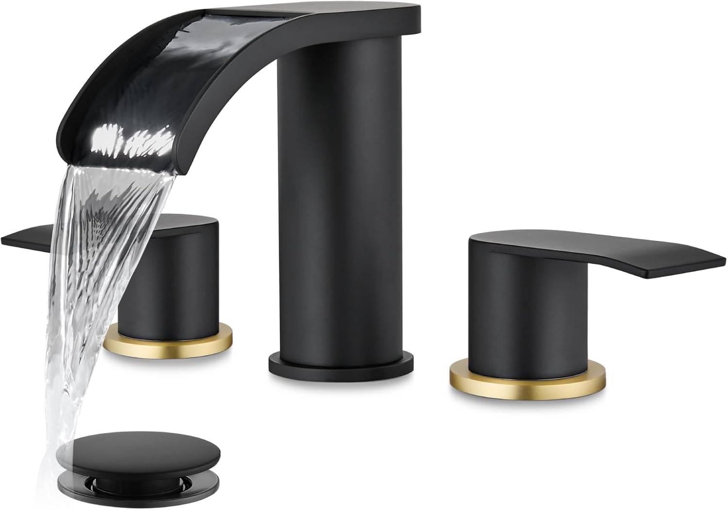 Waterfall 8 inch Widespread Bathroom Faucet Set in Matte Black