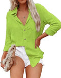 ZAAYO Women's Bamboo Cotton Linen V Neck Button Down Shirt - Casual