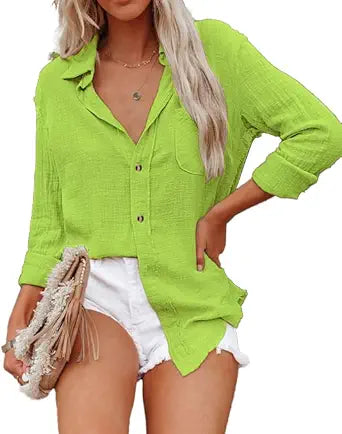 ZAAYO Women's Bamboo Cotton Linen V Neck Button Down Shirt Review