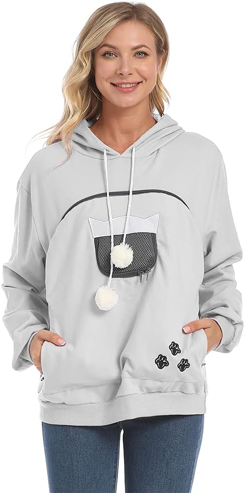 ZIIFULLHOU Women's Pet Carrier Sweatshirt - Hands-Free Pet Holding