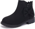 Coutgo Girls Bow Ankle Boots Ruffled Chunky Heel - Cute & Stable