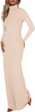 Long Sleeve Turtle Neck Knit Maxi Dress - Slim Fit Fall Staple BTFBM