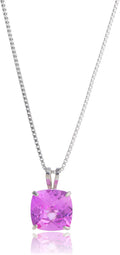 Pink Sapphire Pendant Necklace for Women - 8mm Cushion Cut Sterling