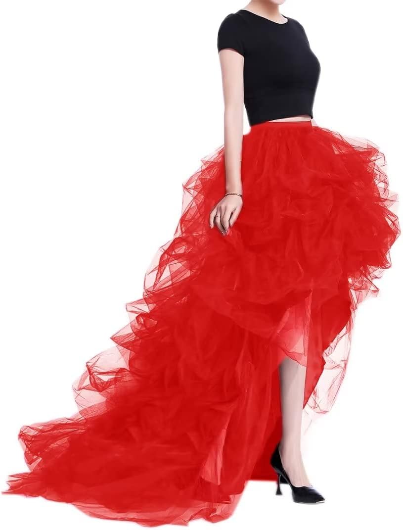 WDPL Women's Long High Low Ruffles Tulle Skirt for Parties