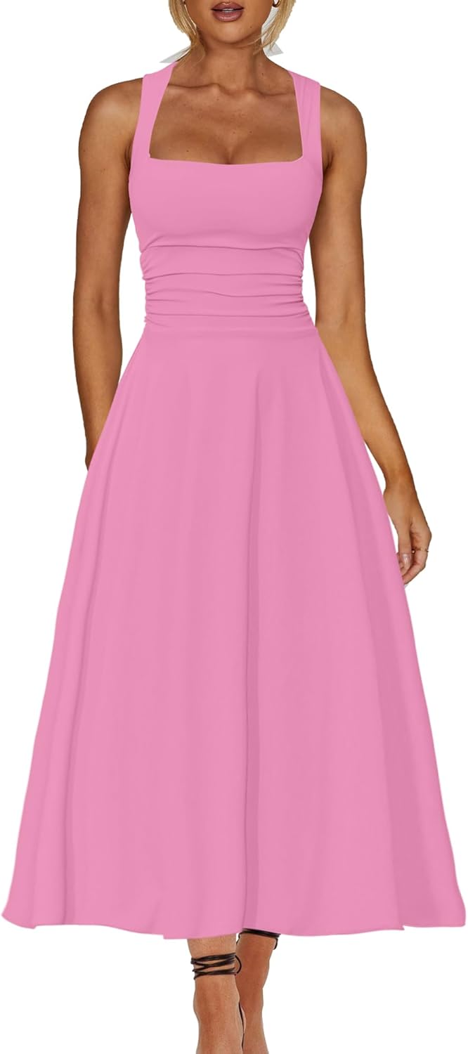 Kaximil Women's Square Neck Corset A Line Maxi Dress Review