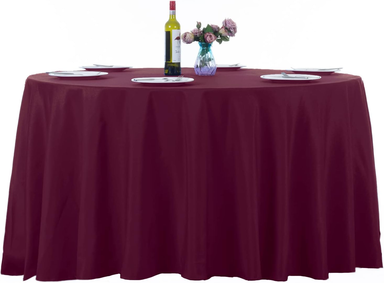 132 Inch Burgundy Round Tablecloth Set for Elegant Events