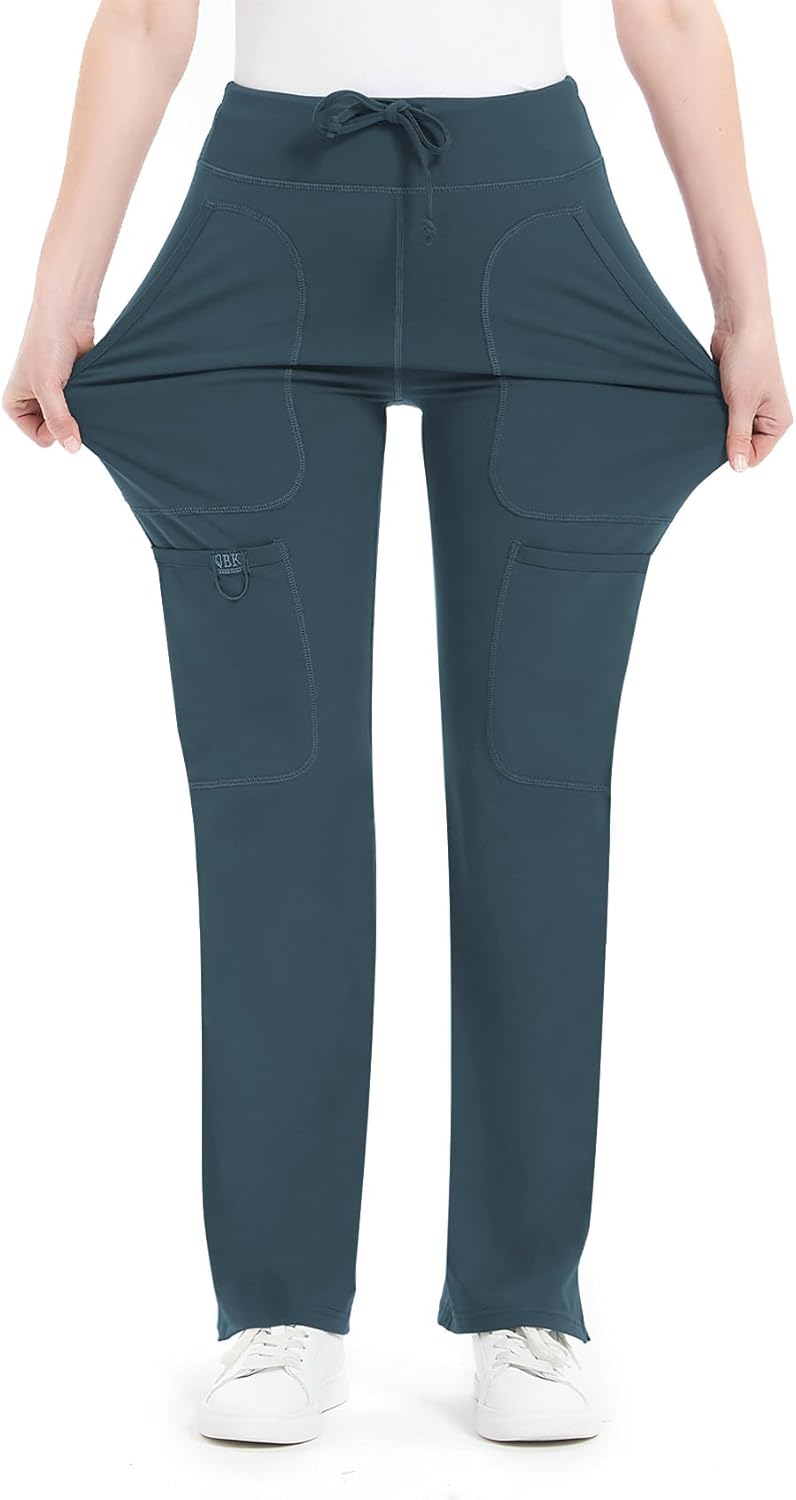 QBK Yoga Scrub Pants for Women - Mid Rise Five Pocket Cargo Style