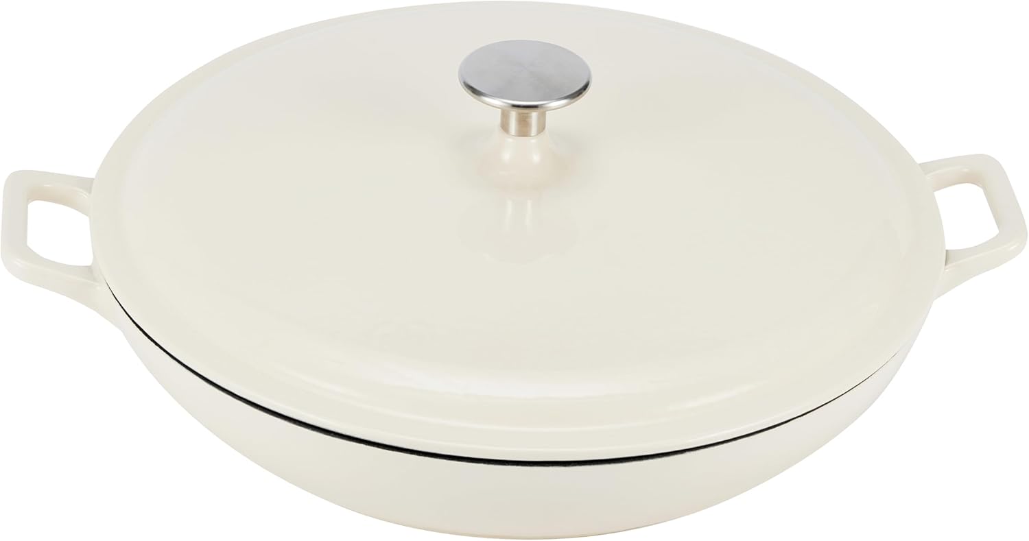 Enameled Cast Iron Covered Round Casserole Skillet, 3.3 Quart
