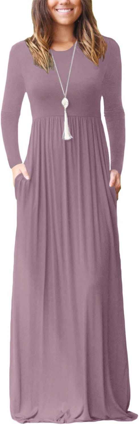 EUOVMY Women's Long Sleeve Maxi Dresses with Pockets for All Occasions