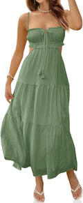 Fisoew Women's Spaghetti Strap Maxi Dress - Flowy Summer Backless Fit