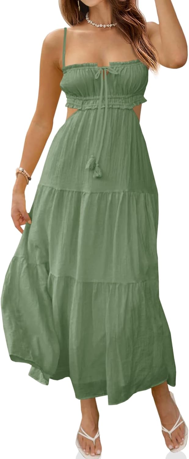 Fisoew Women's Spaghetti Strap Maxi Dress for Summer Fun