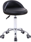 Black PU Leather Rolling Stool with Back Rest - Height Adjustable
