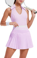 Two Piece Tennis Skirt Set for Women Racerback Color Block High Shoes