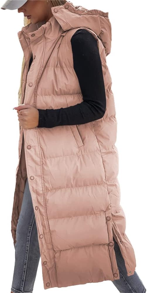 Grlasen Womens Long Puffer Vest Hooded Sleeveless Winter Coats