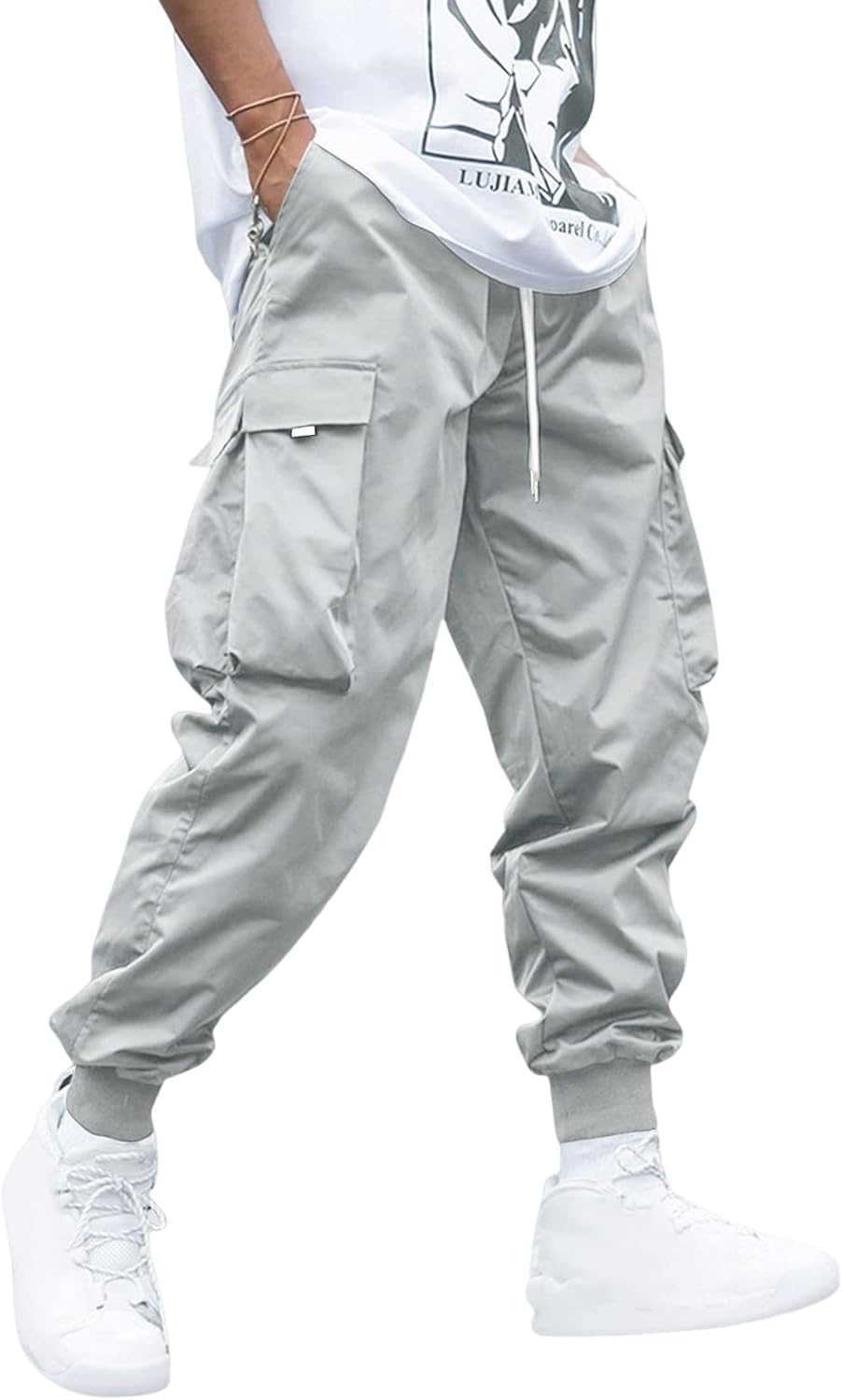 ZAFUL Men's Streetwear Cargo Pants with Flap Pockets & Drawstring