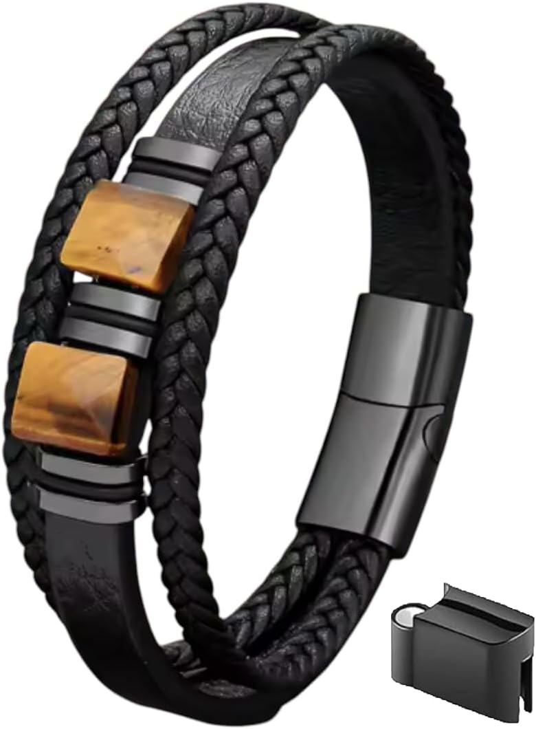 Men's Genuine Leather Bracelet with Natural Stone by mkat
