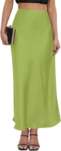 Women's Leopard Satin Maxi Skirt High Waist Elastic Band - Long 2025