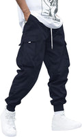 Mens Streetwear Cargo Pants with Drawstring Elastic Waist - Casual
