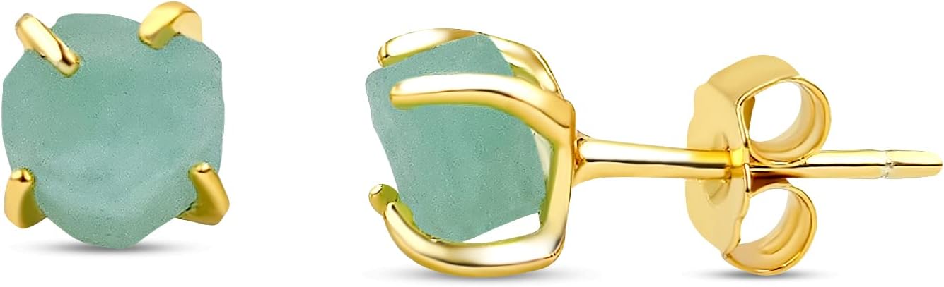 Raw Tiny Stone Stud Earrings in 925 Sterling Silver Gold Plated