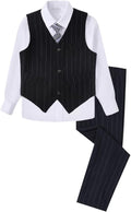 Boys Slim Fit 4-Piece Black Blue Formal Suit - Comfortable Dress Set