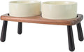 SPUNKYJUNKY Ceramic Elevated Dog Bowls Raised with Acacia Stand