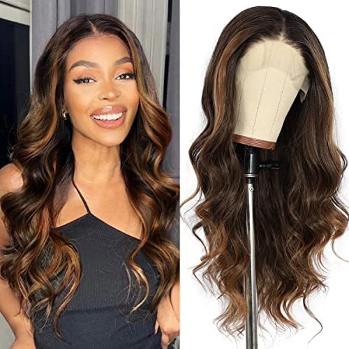 Brown Lace Front Wig for Women - Long Wavy Synthetic Hair
