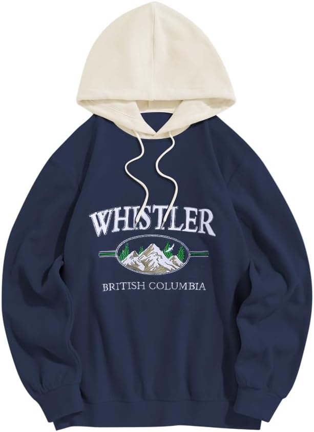 ZAFUL Men's Cozy Hoodie: Letter Mountain Embroidery