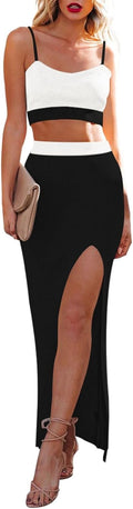 Cutiefox Women's Knit 2-Piece Midi Dress Set - Side Slit Bodycon