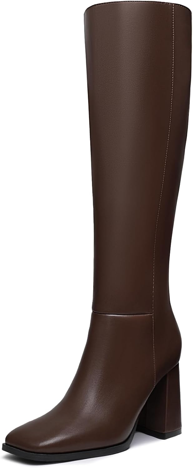 Athlefit Women's Knee High Boots with Chunky Heel Design