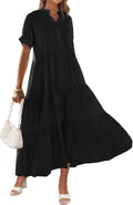 Women Short Sleeve Summer Dress Midi Tiered Maxi - Flowy Beachwear