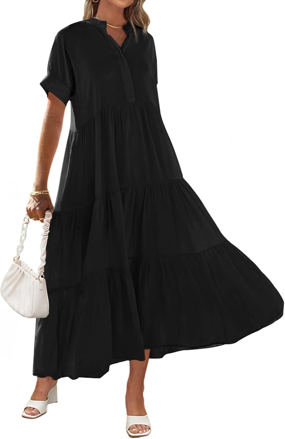 MEROKEETY Women Short Sleeve Summer Dress with Ruffle Tiered Design