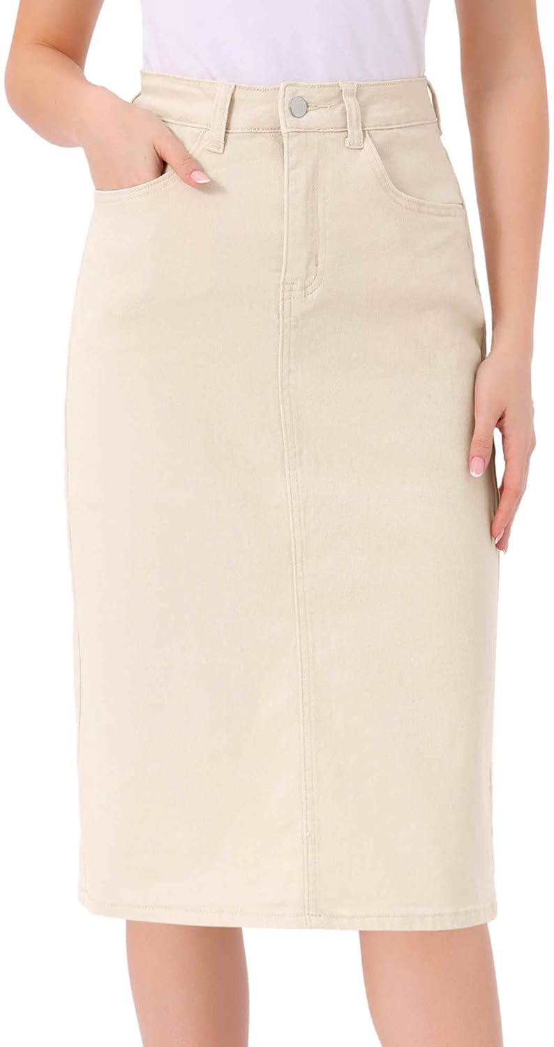 Allegra K Casual Denim Skirt for Women with High Waist Design
