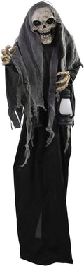 Life-Size Scary Skeleton Reaper Holding Lantern - Touch Activated