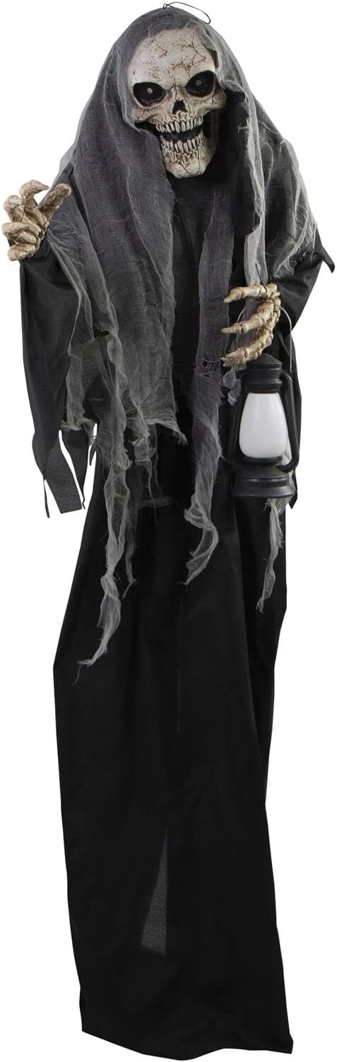 Life-Size Scary Skeleton Reaper with Lantern for Halloween Fun