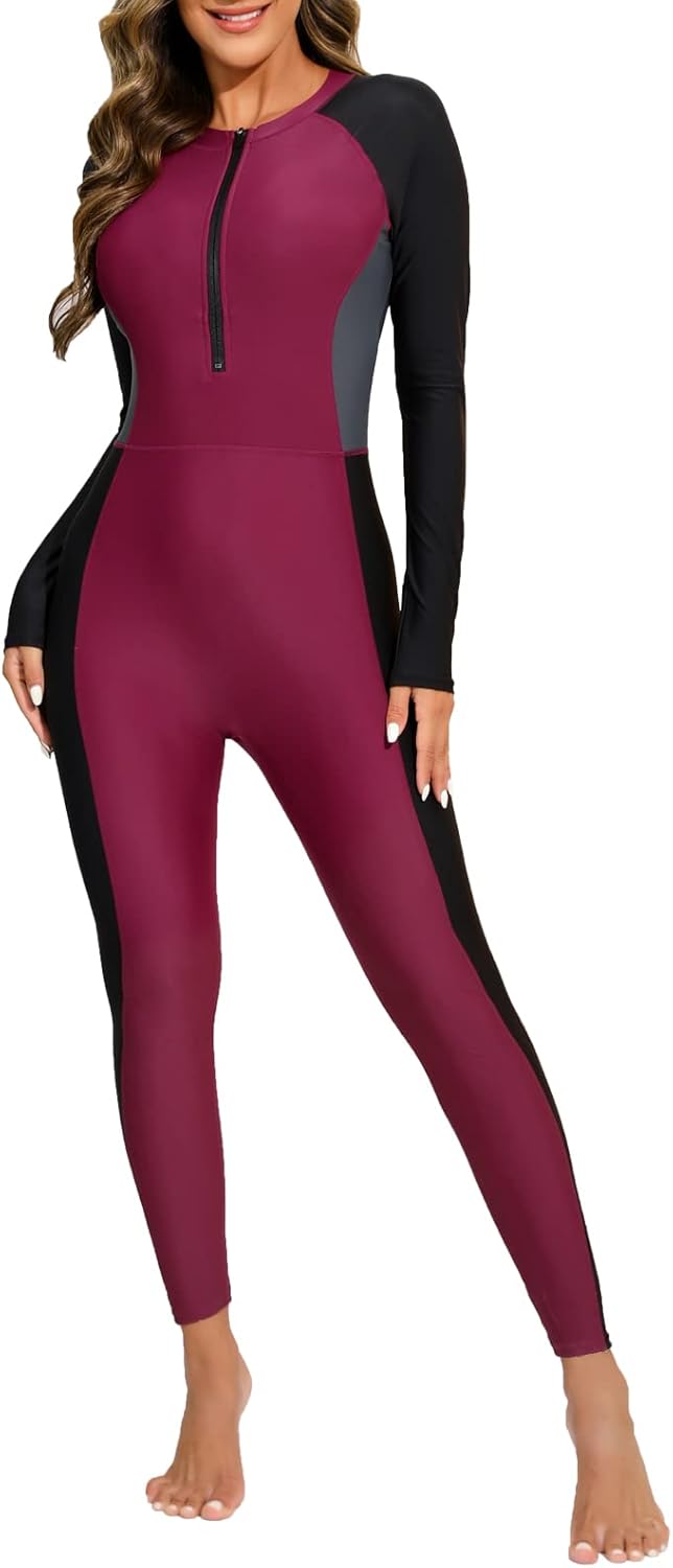 Womens Full Body Rash Guard with Built in Bra for Sun Protection