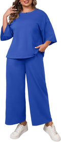 Beautife Womens Plus Size 2 Piece Outfits 3/4 Sleeve Tops and Wide Leg