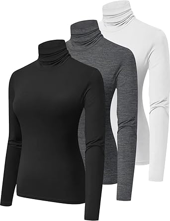HOPLYNN 3 Pack Turtlenecks for Women - Cozy Long Sleeve Tops