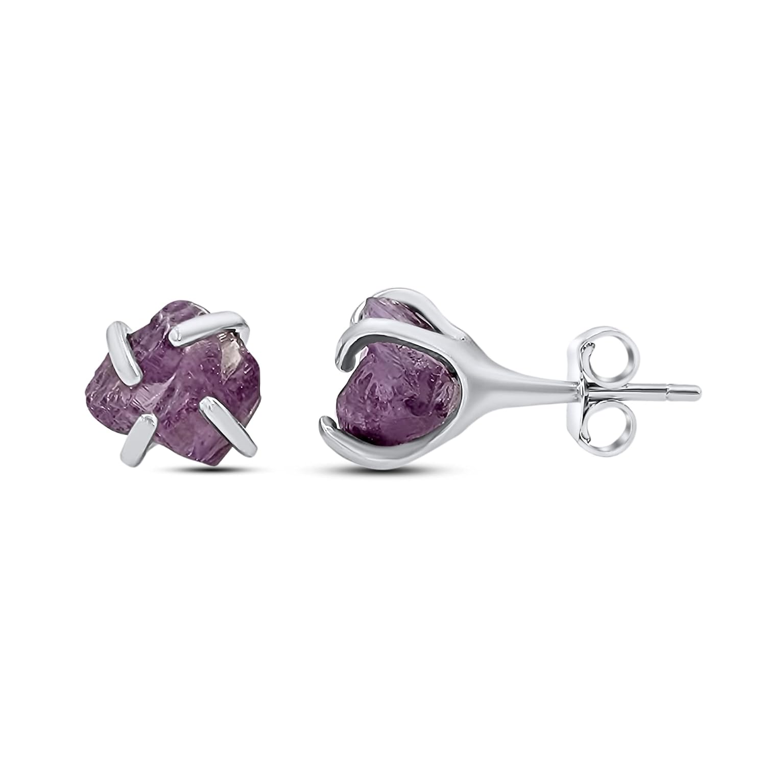 Natural Raw Alexandrite Gemstone Stud Earrings in White Gold